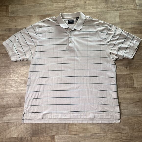 Izod Mens Shirt Short Sleeve Polo Size XXL Gray Striped 100% Cotton - Picture 1 of 7